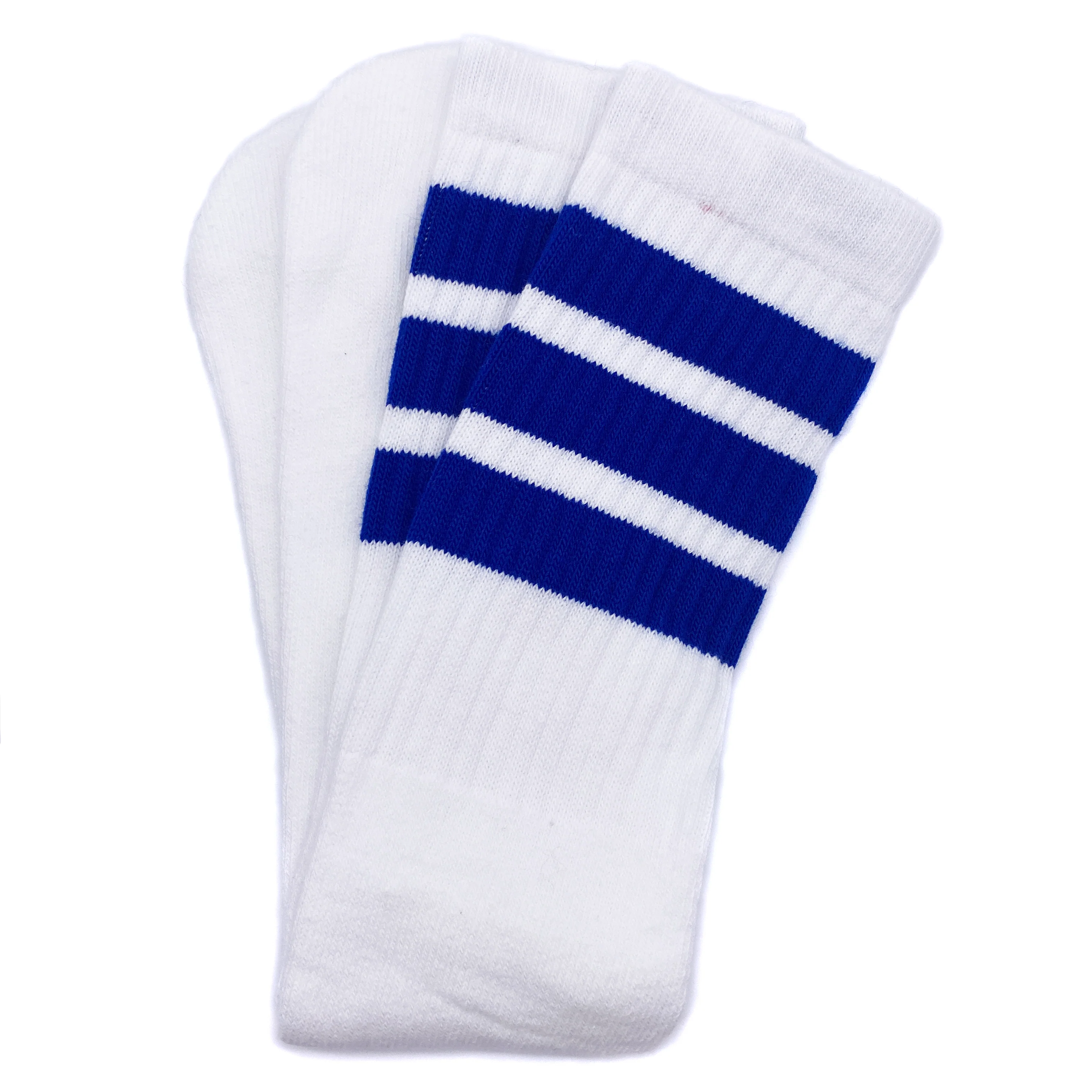 Skater Socks Knee Length - WHITE W/ ROYAL BLUE STRIPES