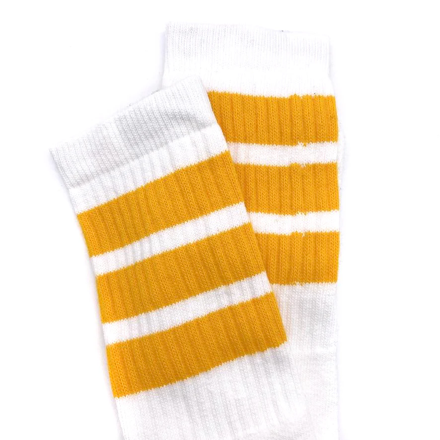Crew Length Skatersocks - WHITE W/ GOLD STRIPES - Image 2