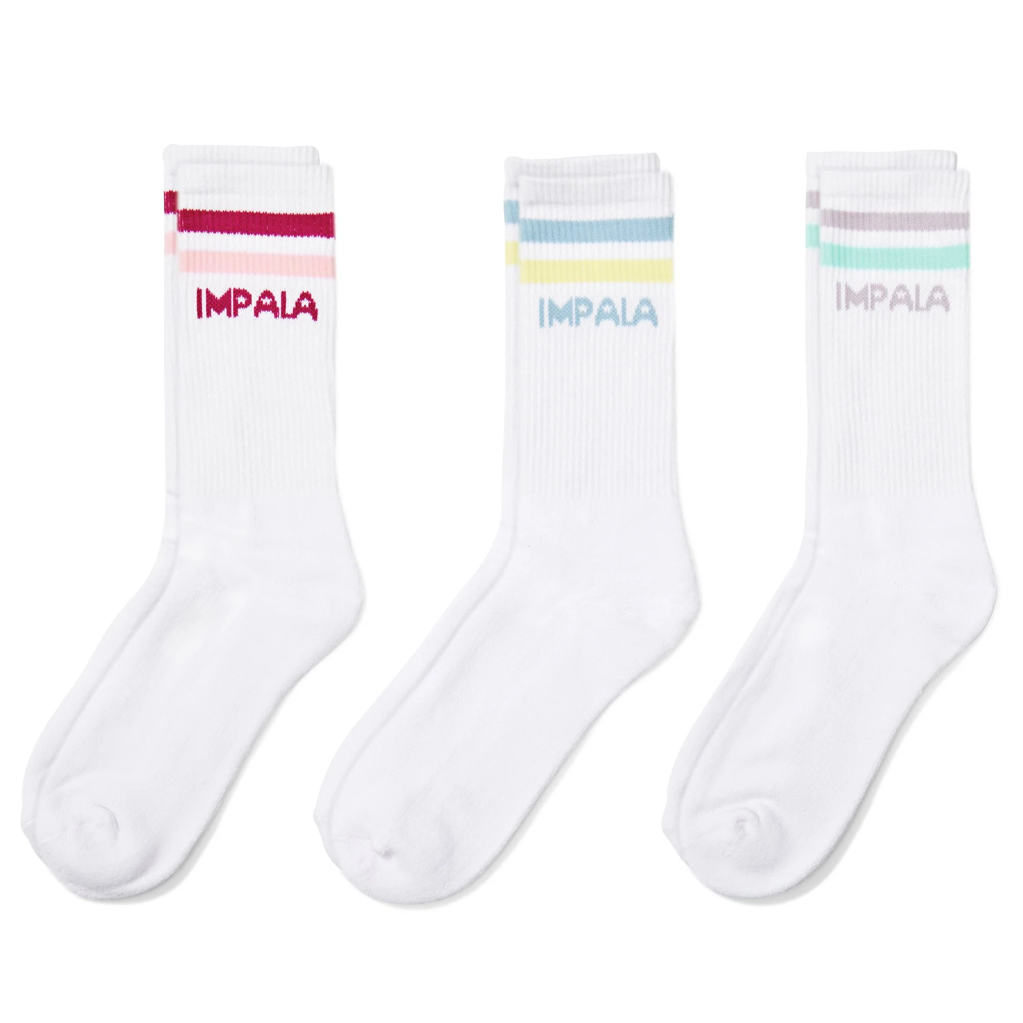Impala Stripe Sock 3 Pack - WHITE W/ PASTEL