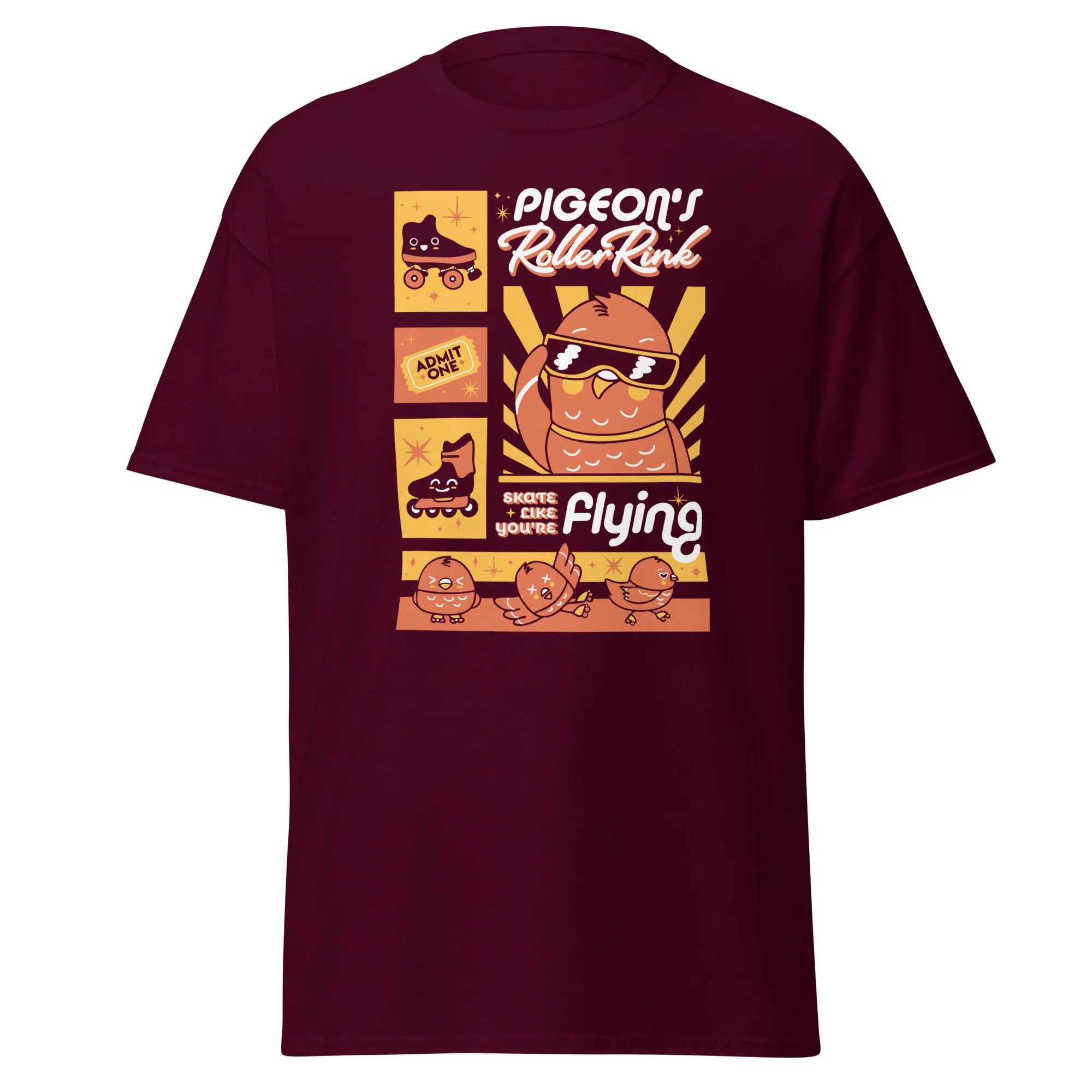 Pigeon's Roller Rink Kawaii Tee - Maroon