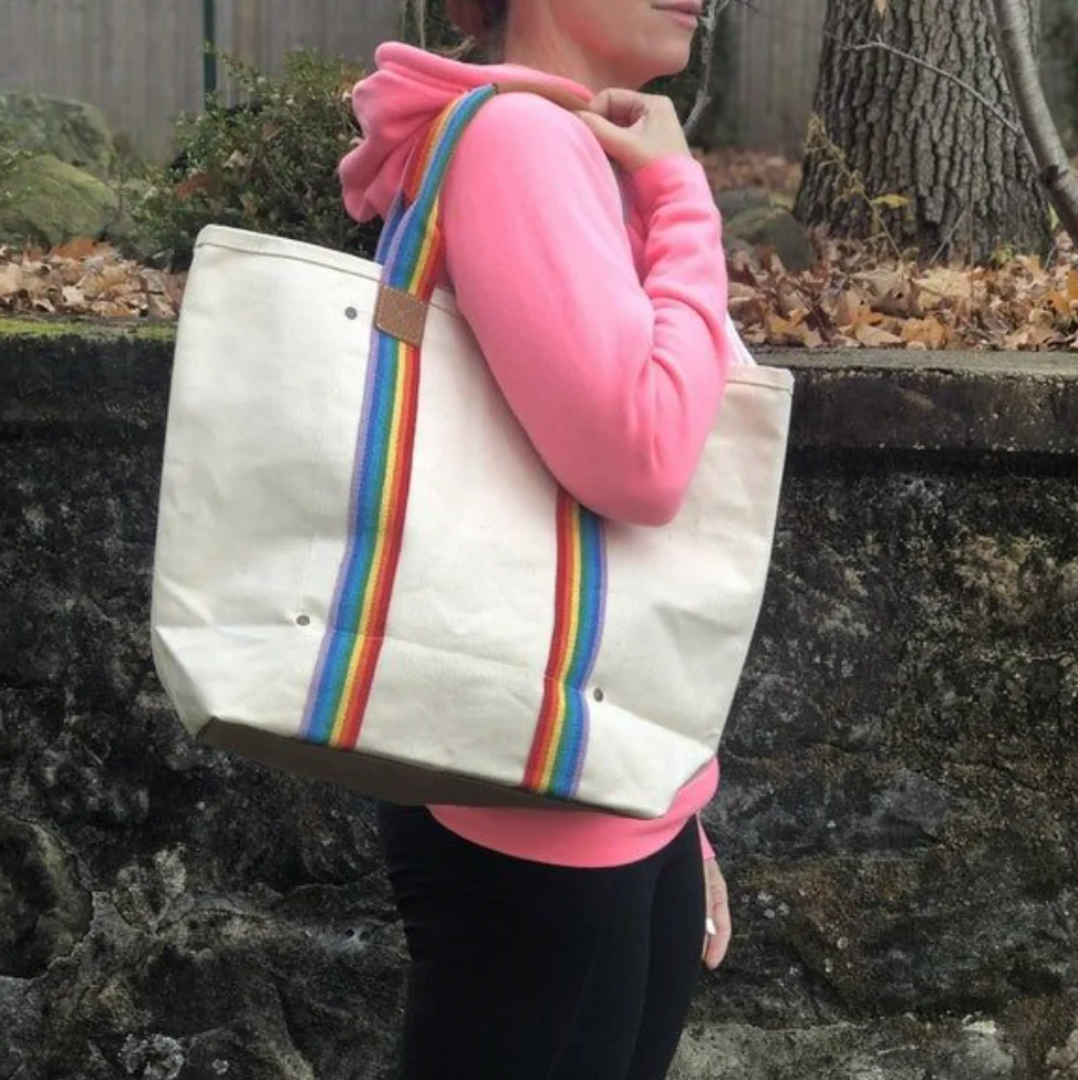 ShoreBags Canvas Tote Bag with Leather - RAINBOW - Image 3