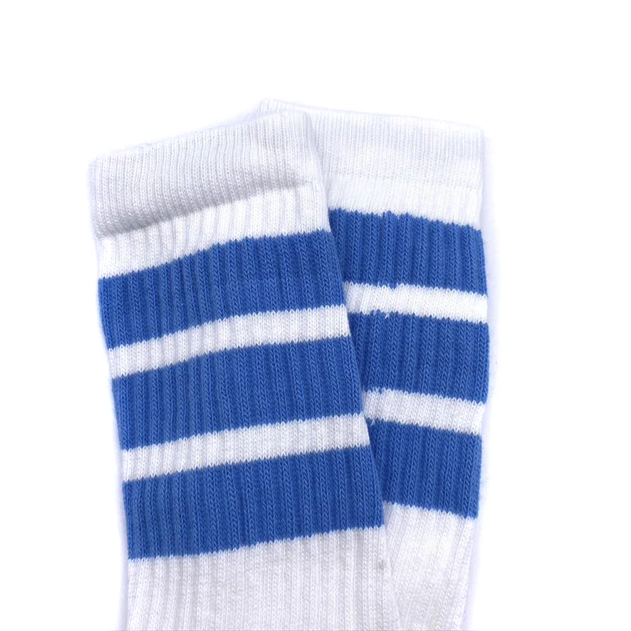 Skater Socks Knee Length - WHITE W/ BABY BLUE STRIPES