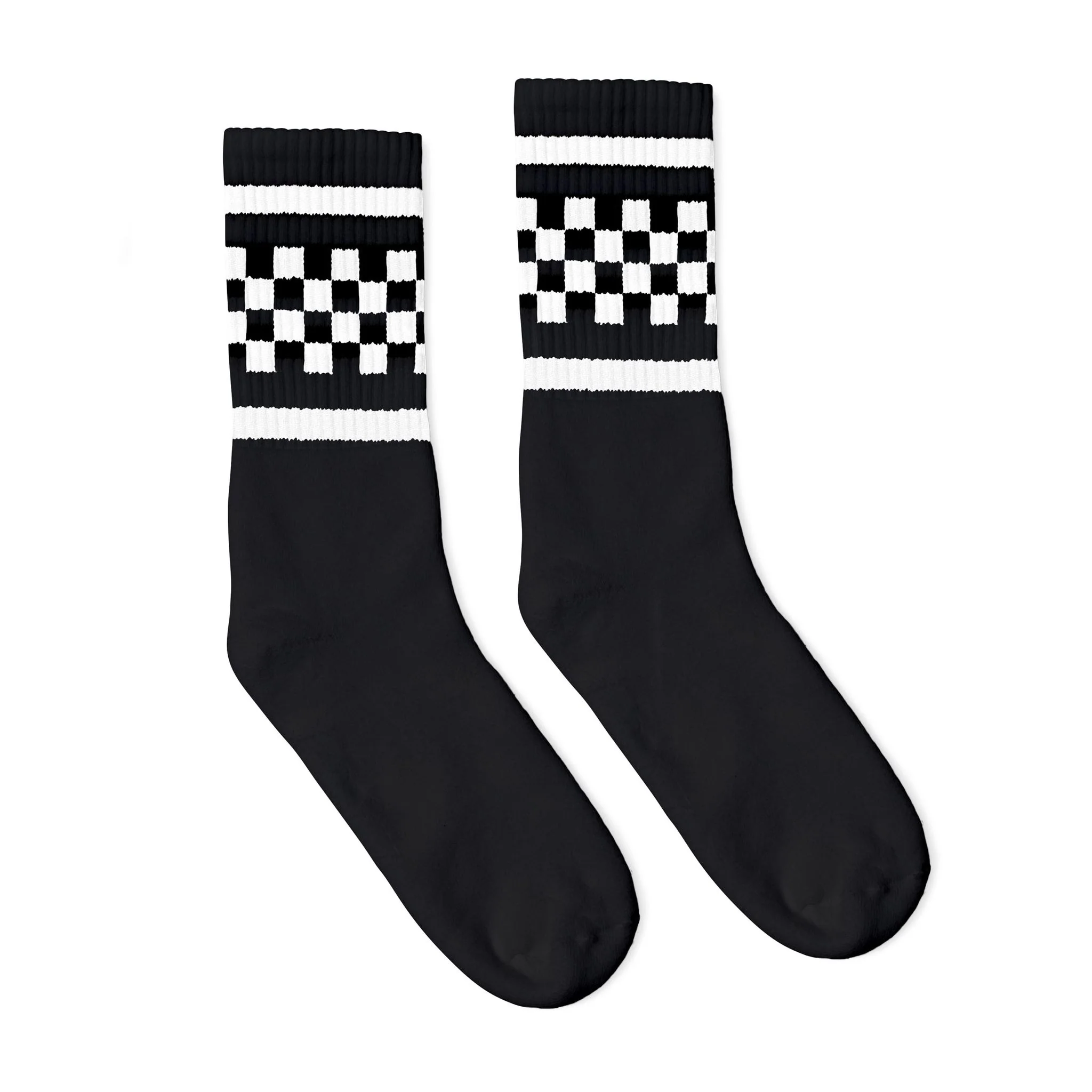 SOCCO Crew Length Socks - BLACK W/ WHITE CHECKERS
