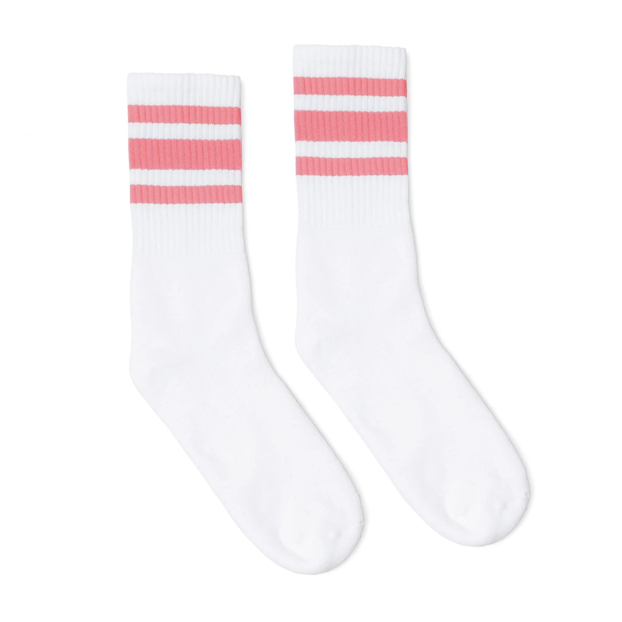 SOCCO Crew Length Socks - WHITE W/ PINK STRIPES