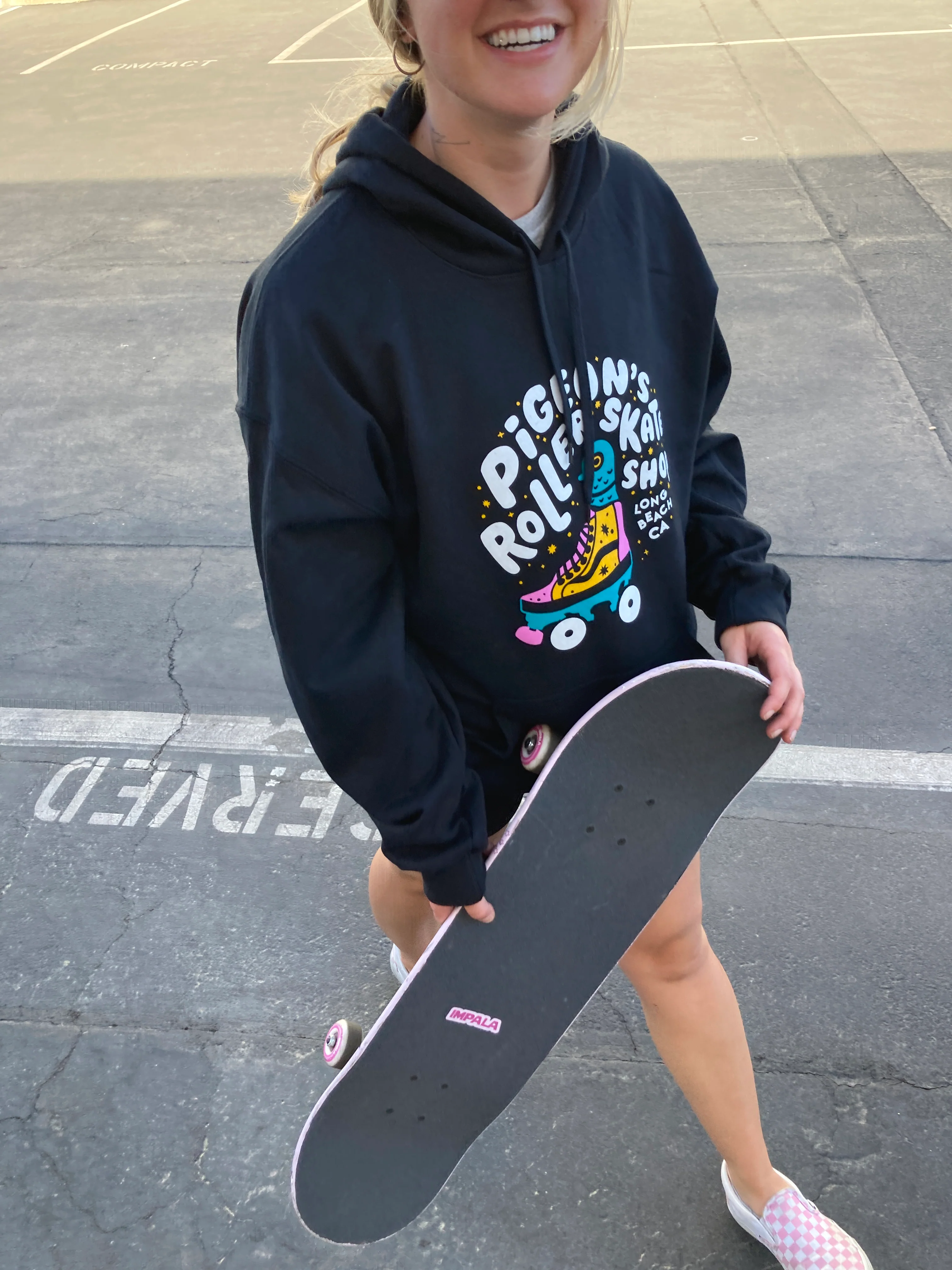 Pigeon's Roller Skate Shop Unisex Hoodie - BLACK - Image 3