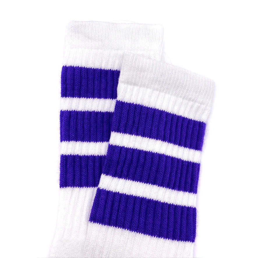Skater Socks Knee Length - WHITE W/ PURPLE STRIPES